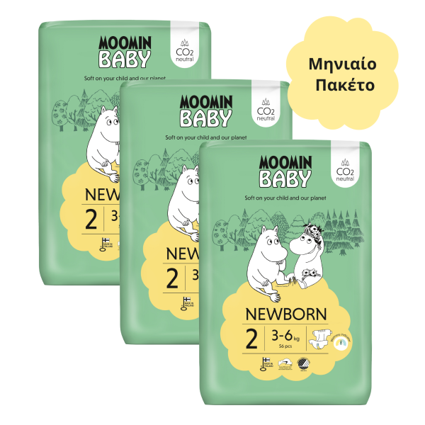 Moomin Baby Βρεφικές Πάνες για Νεογέννητο Μηνιαίο Πακέτο No2 (3-6kg) 168τμχ