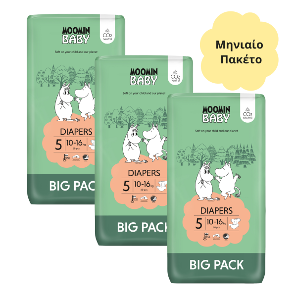 Moomin Baby Βρεφικές Πάνες Μηνιαίο Πακέτο Νο5 Big Pack (10-16kg) 180τμχ